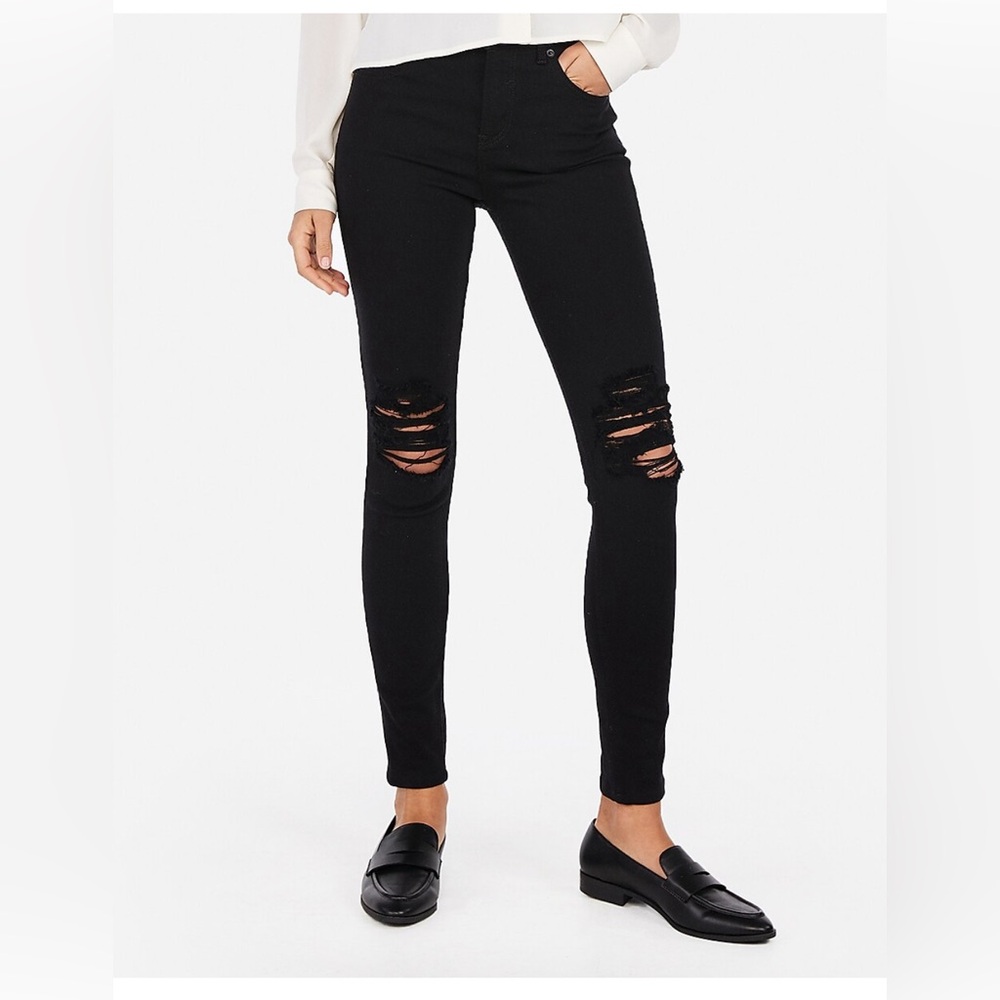 Express Midrise Black Distressed Skinny Jean Leggings  size 0L